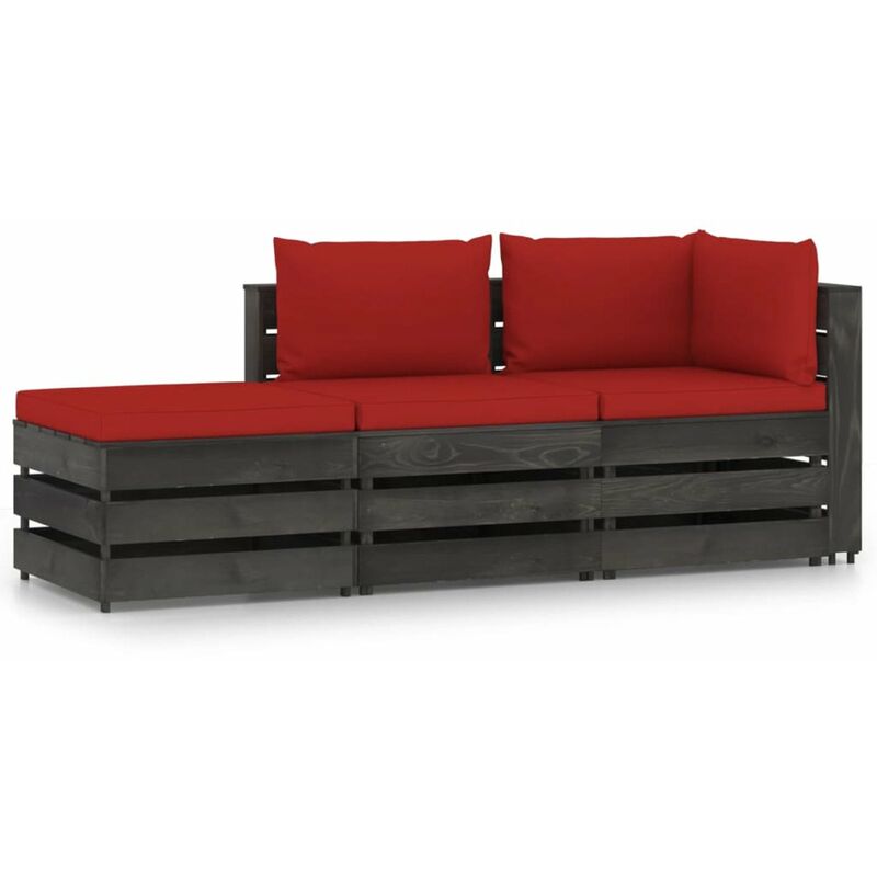 

Muebles de jardin 3 piezas con cojines madera impregnada gris