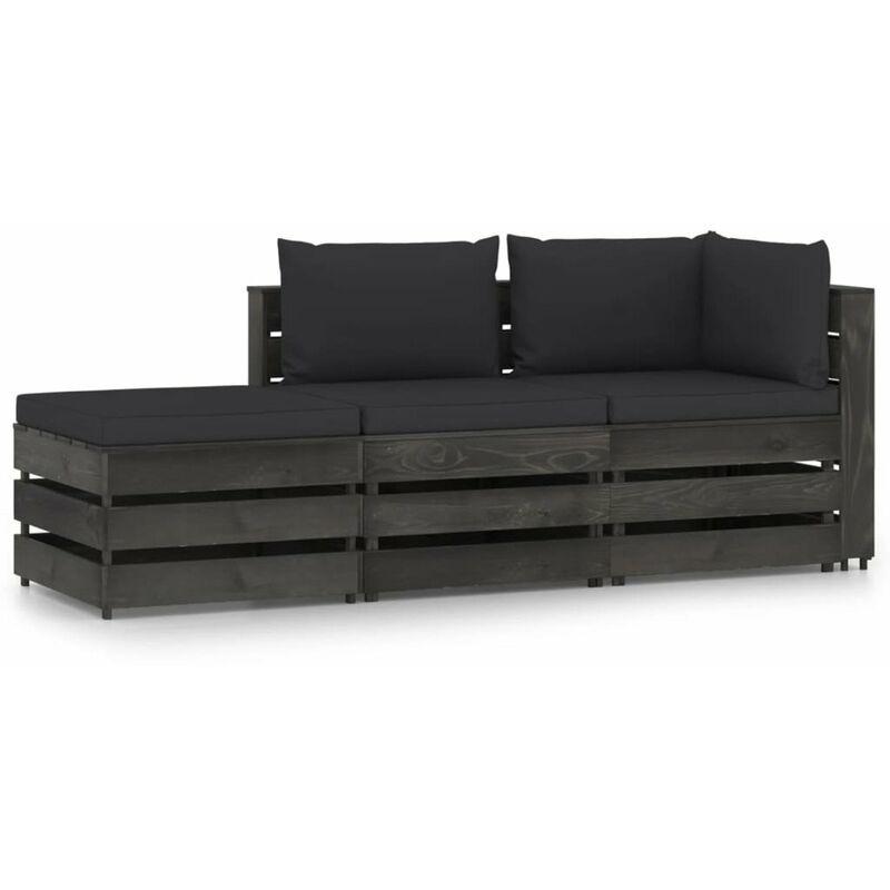 

Muebles de jardin 3 piezas con cojines madera impregnada gris