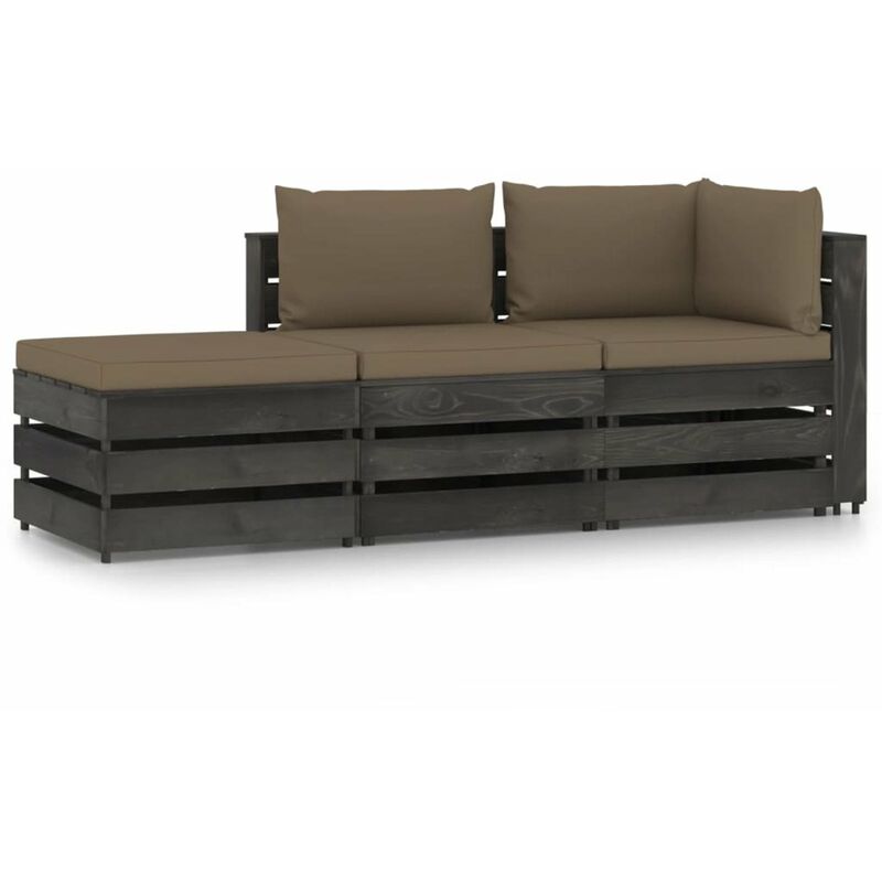 

Muebles de jardin 3 piezas con cojines madera impregnada gris