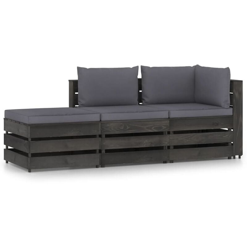 

Muebles de jardín 3 piezas con cojines madera impregnada gris