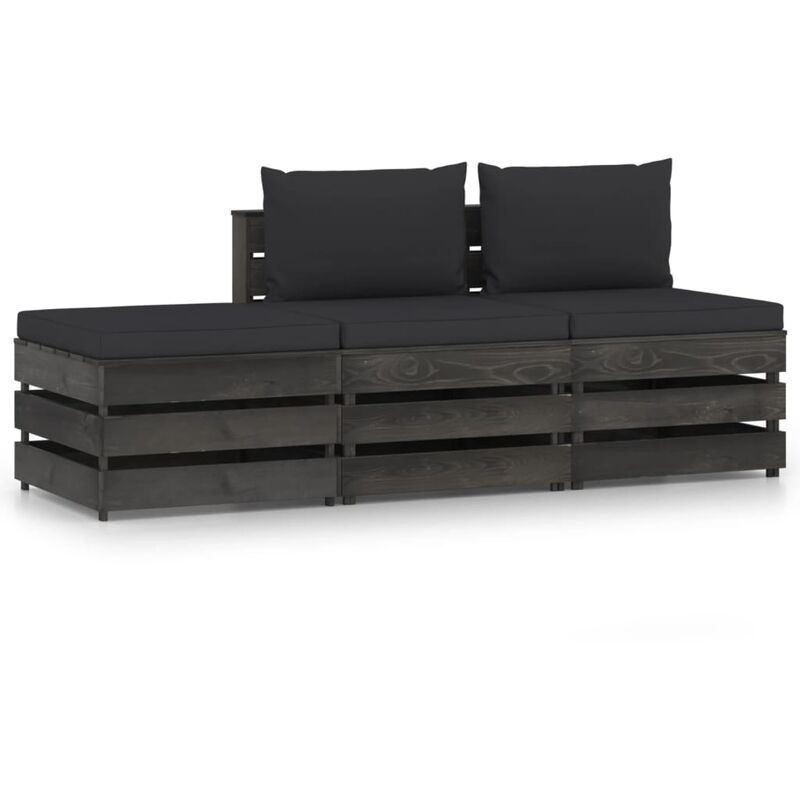 

Muebles de jardín 3 piezas con cojines madera impregnada gris