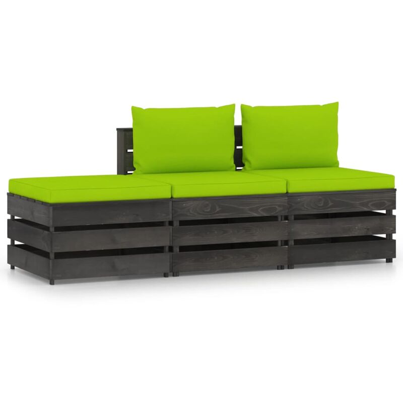 

Muebles de jardín 3 piezas con cojines madera impregnada gris