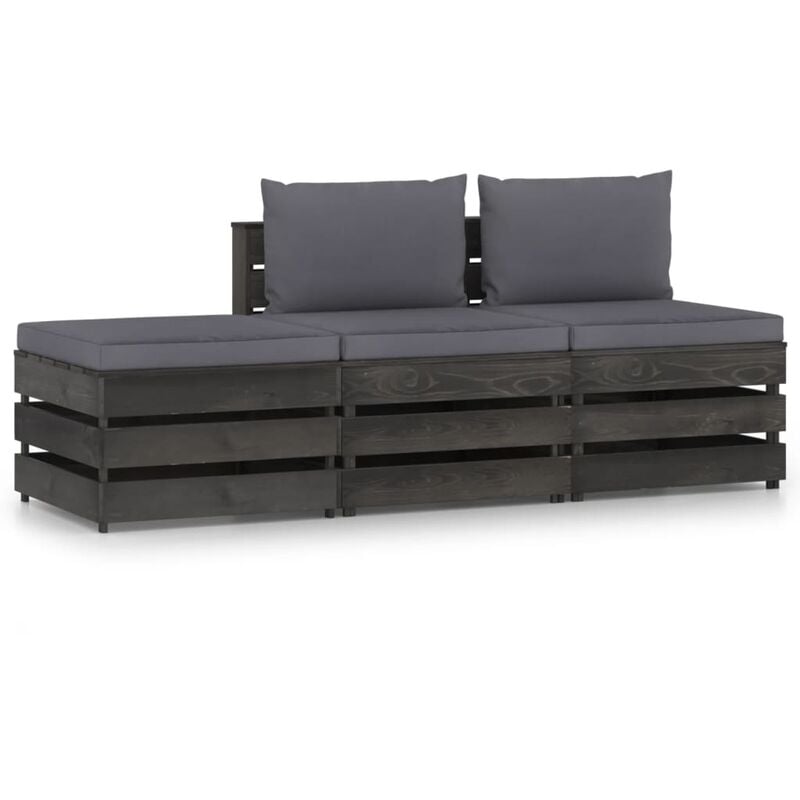

Muebles de jardín 3 piezas con cojines madera impregnada gris