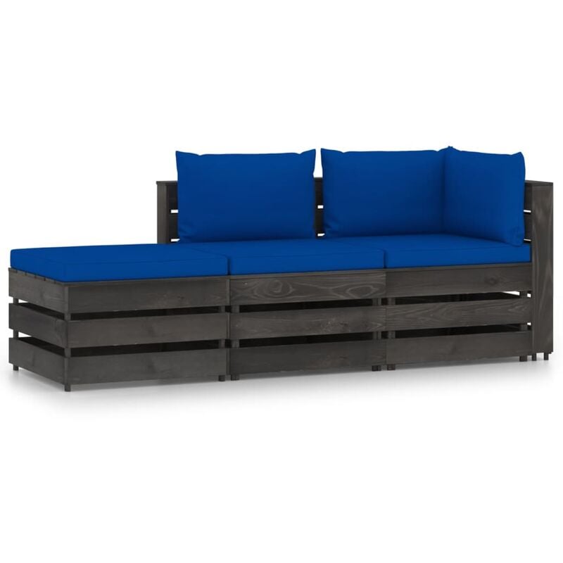 

Muebles de jardín 3 piezas con cojines madera impregnada gris