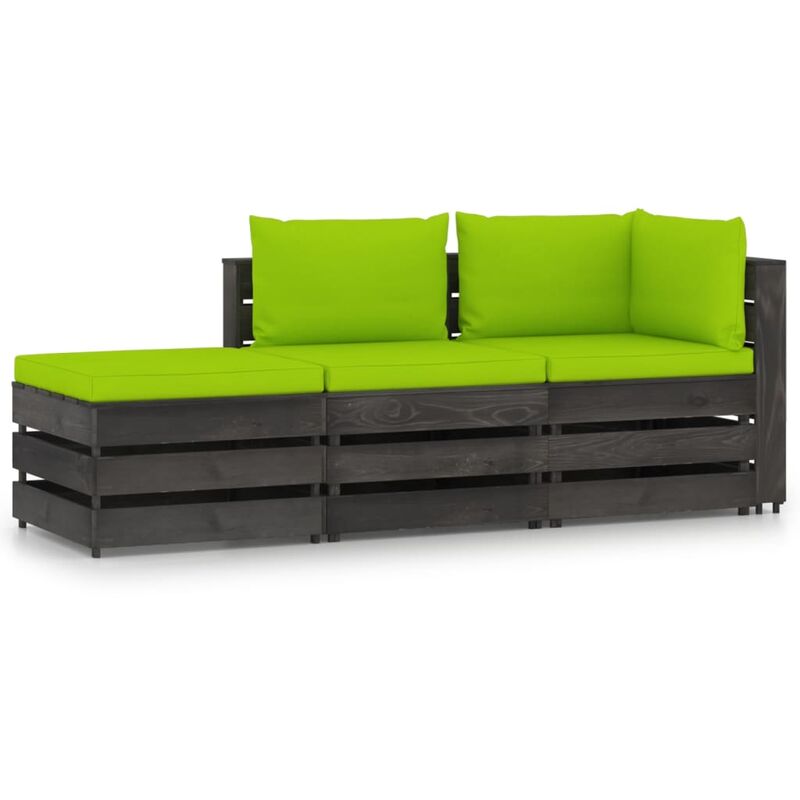 

Muebles de jardín 3 piezas con cojines madera impregnada gris