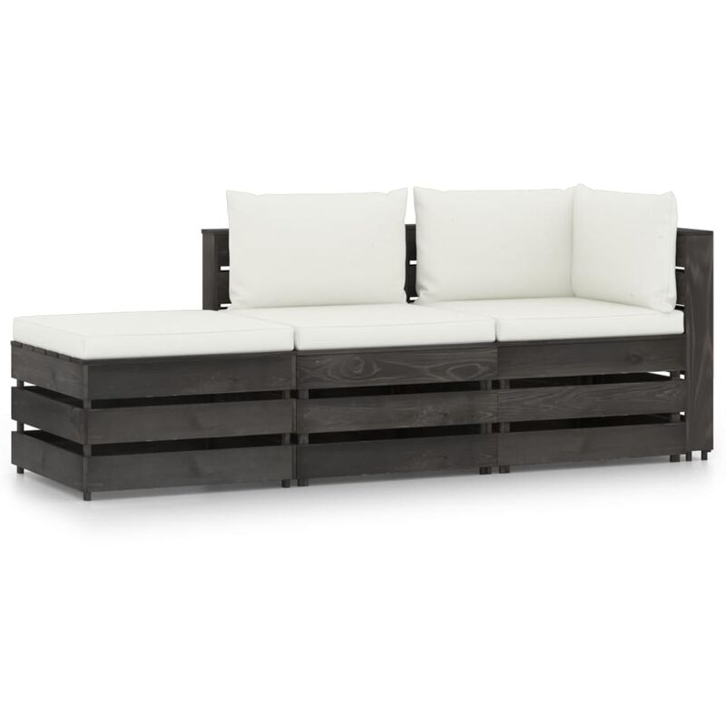 

Muebles de jardín 3 piezas con cojines madera impregnada gris