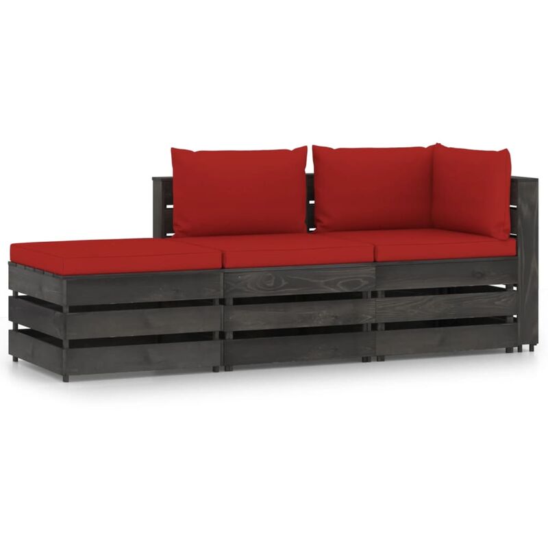 

Muebles de jardín 3 piezas con cojines madera impregnada gris