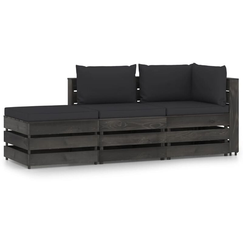

Muebles de jardín 3 piezas con cojines madera impregnada gris