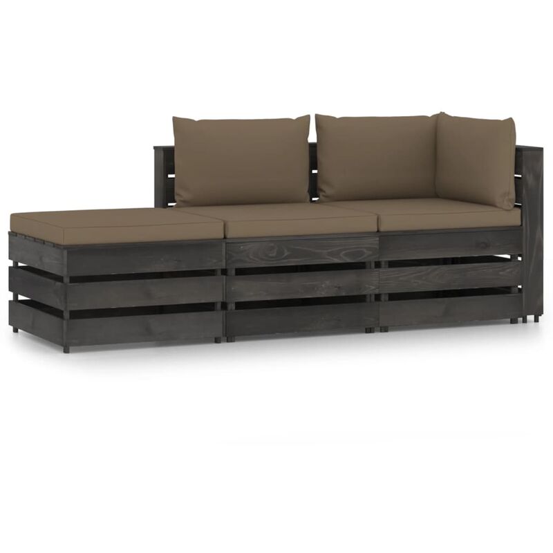 

Muebles de jardín 3 piezas con cojines madera impregnada gris
