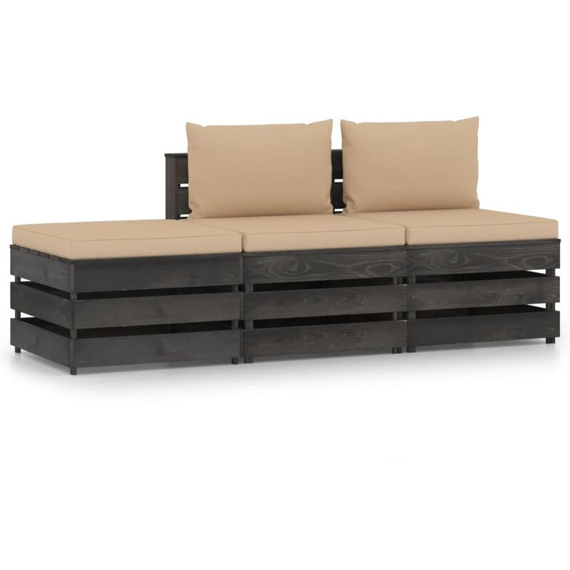 

Muebles de jardín 3 piezas con cojines madera impregnada gris