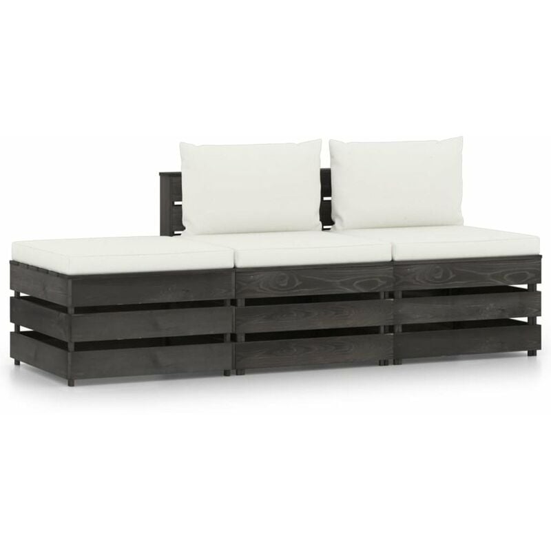 

Muebles de jardin 3 piezas con cojines madera impregnada gris