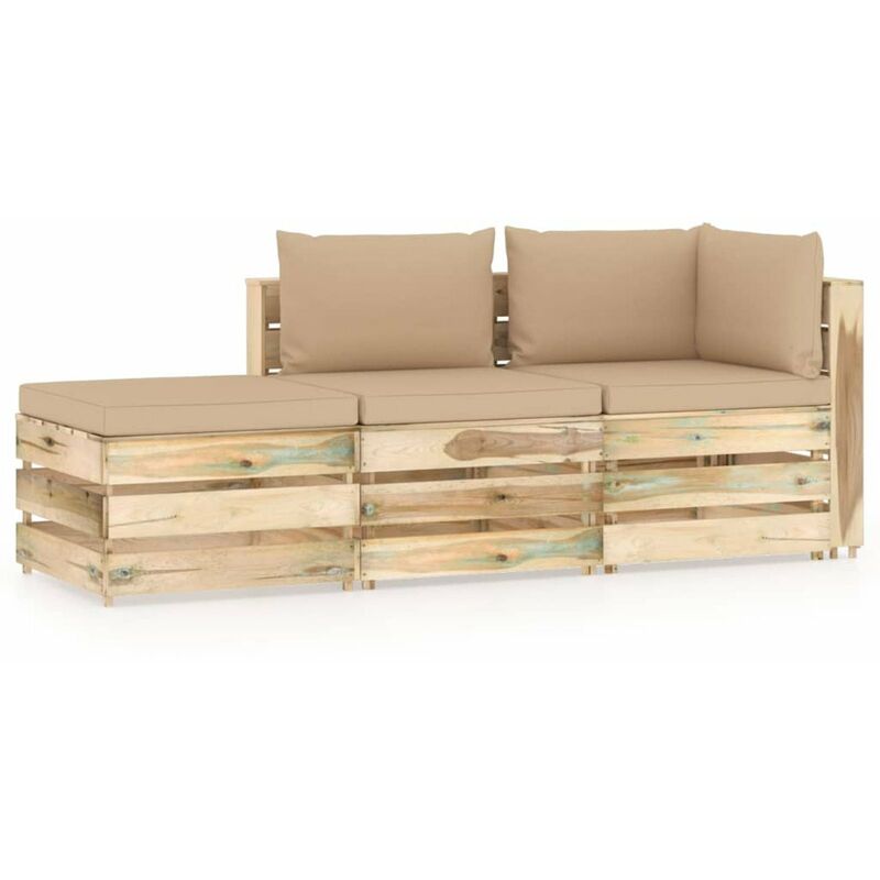 

Muebles de jardin 3 piezas con cojines madera impregnada verde