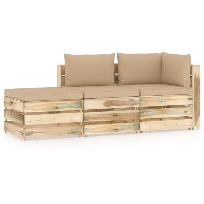 

Muebles de jardín 3 piezas con cojines madera impregnada verde