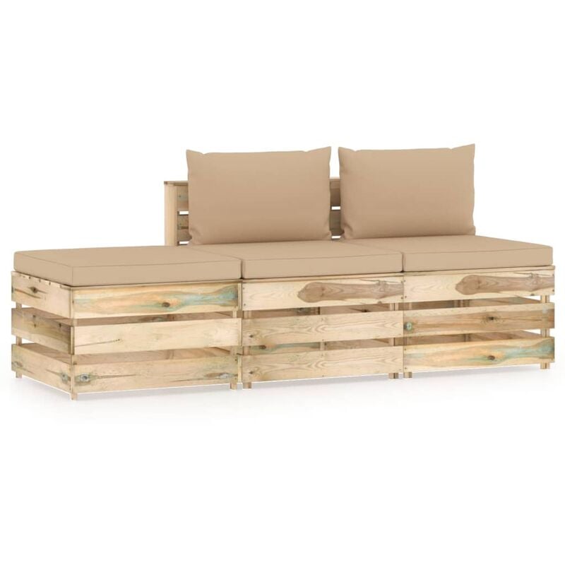 

Muebles de jardín 3 piezas con cojines madera impregnada verde