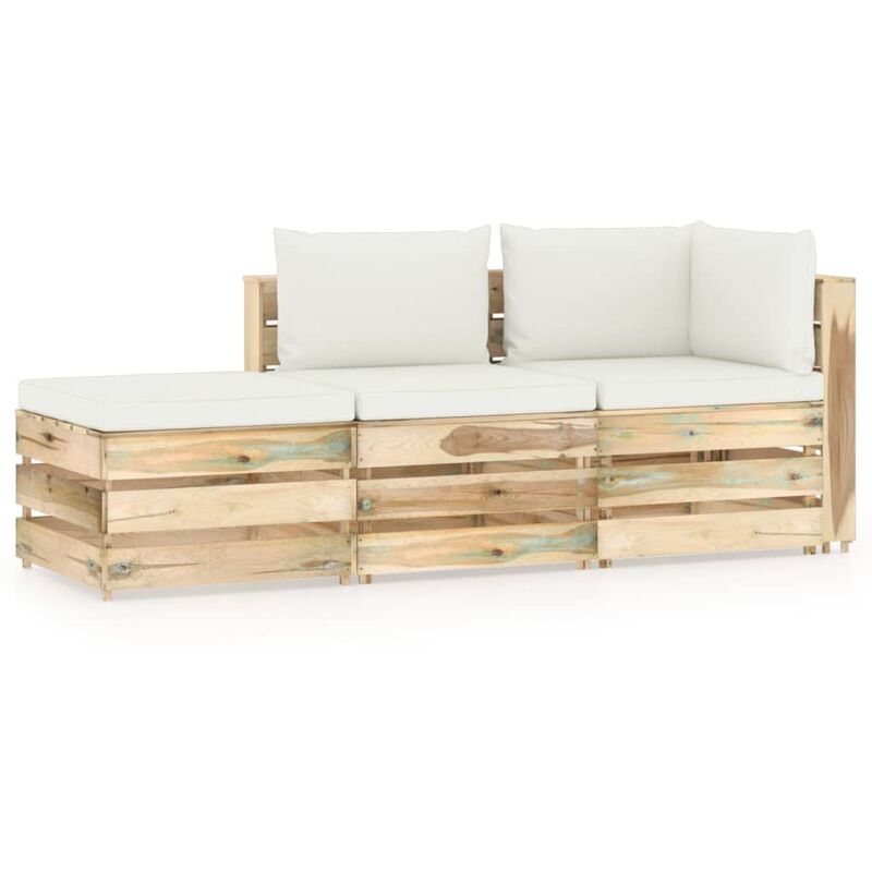

Muebles de jardín 3 piezas con cojines madera impregnada verde