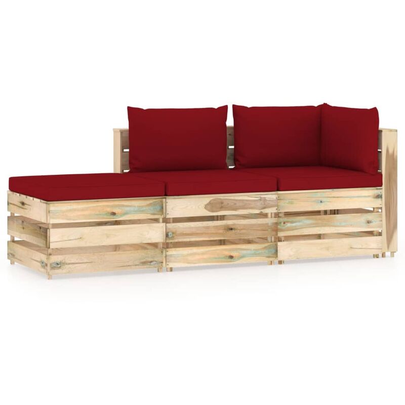 

Muebles de jardín 3 piezas con cojines madera impregnada verde