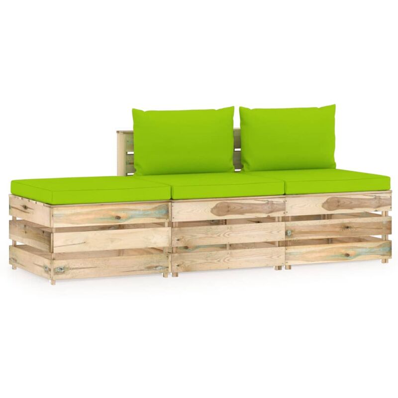 

Muebles de jardín 3 piezas con cojines madera impregnada verde
