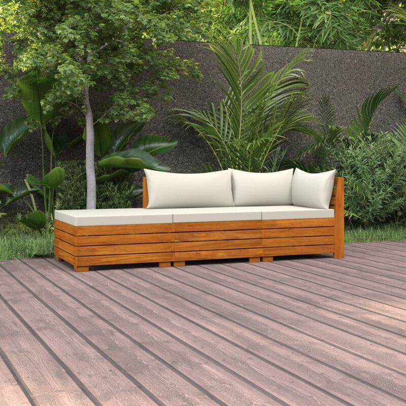 

Muebles de jardín 3 piezas con cojines madera maciza de acacia