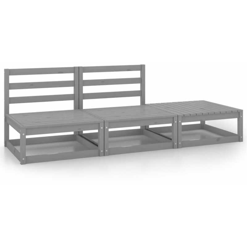 

Muebles de jardín 3 piezas gris madera maciza de pino