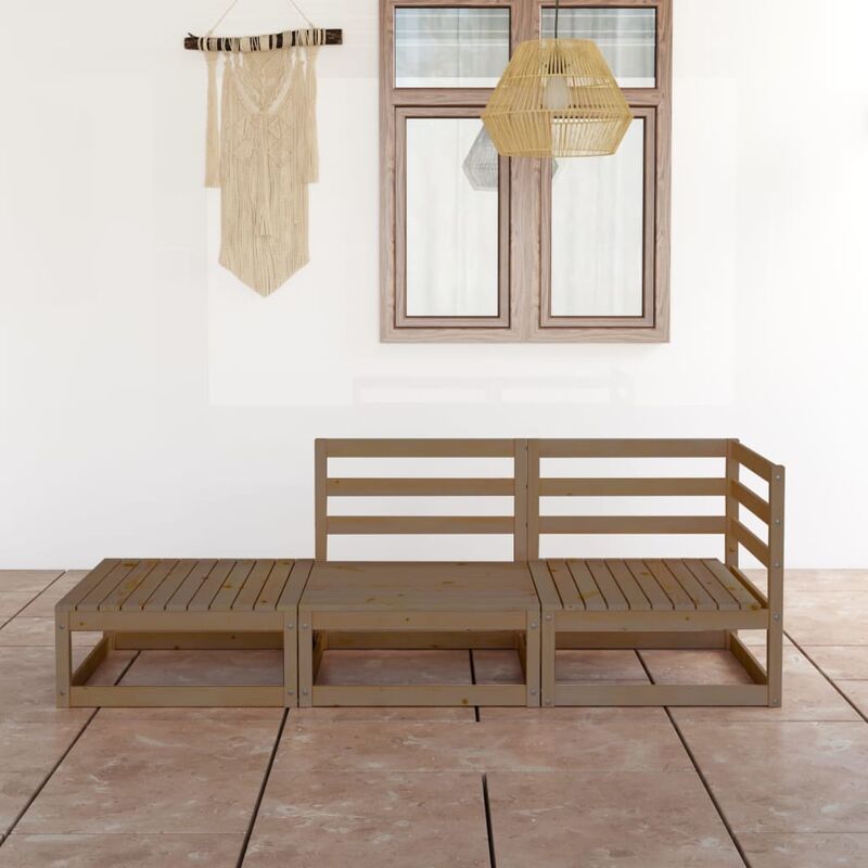 

Muebles de jardín 3 piezas marrón miel madera maciza de pino