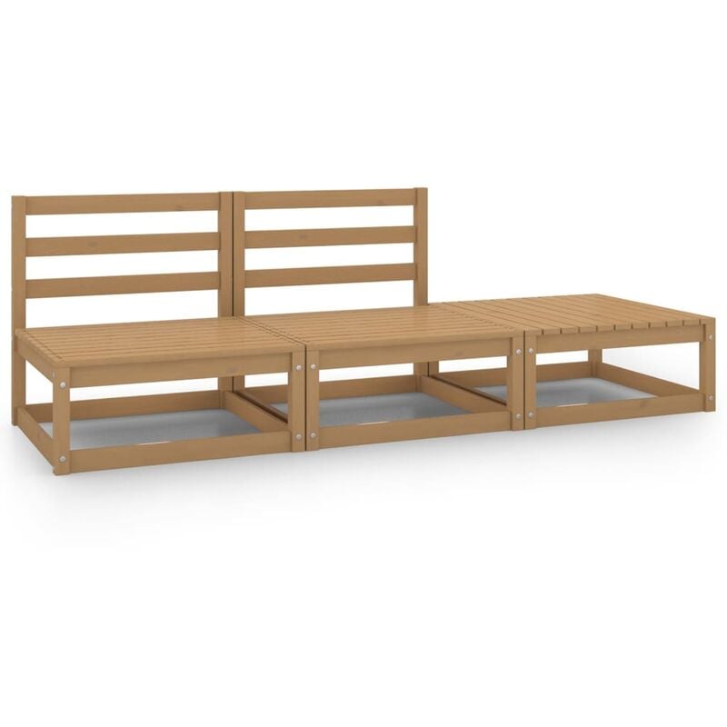

Muebles de jardín 3 piezas marrón miel madera maciza de pino