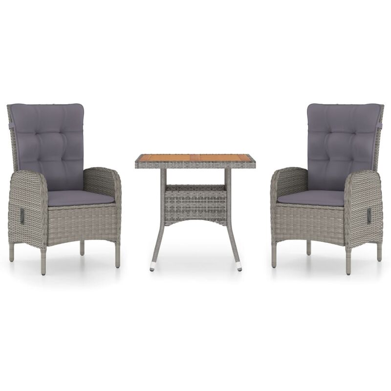 

Muebles de jardín 3 piezas ratán sintético gris madera acacia