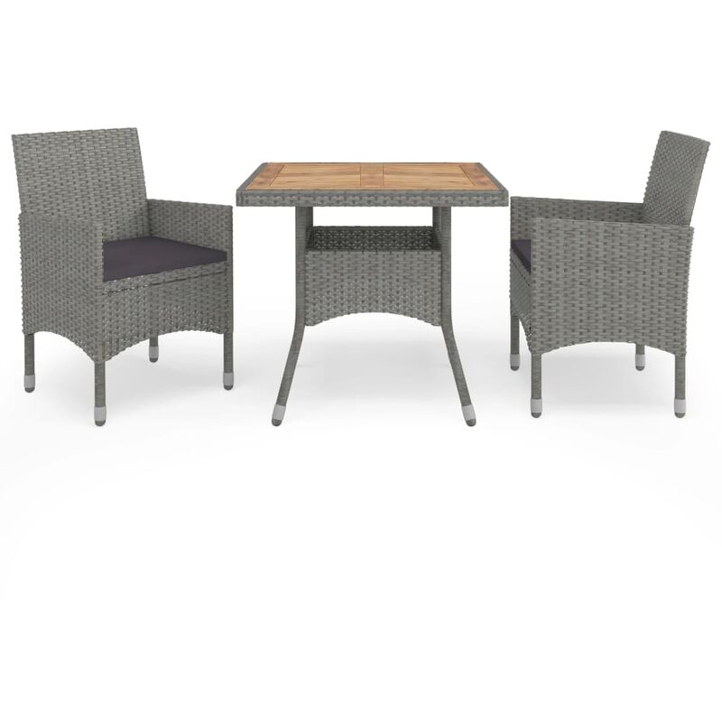 

Muebles de jardín 3 piezas ratán sintético gris y acacia