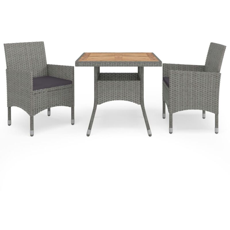 

vidaXL Muebles de jardín 3 piezas ratán sintético gris y acacia - Gris