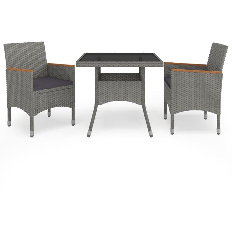 

Muebles de jardin 3 piezas ratan sintetico gris y acacia