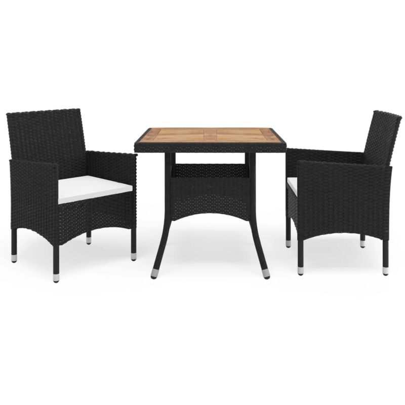 

vidaXL Muebles de jardín 3 piezas ratán sintético negro y acacia - Negro
