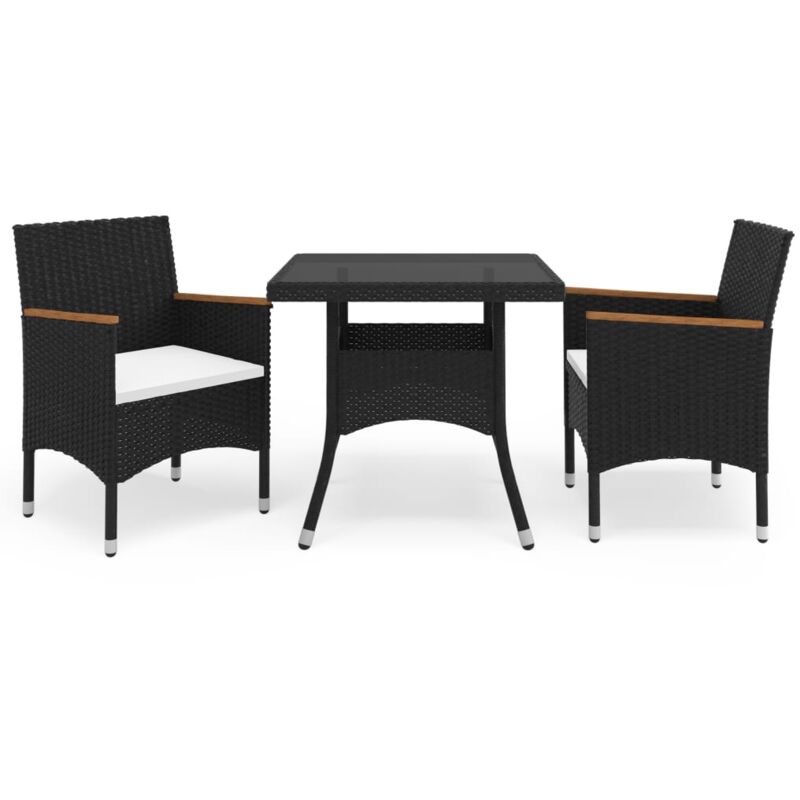 

vidaXL Muebles de jardín 3 piezas ratán sintético negro y acacia - Negro