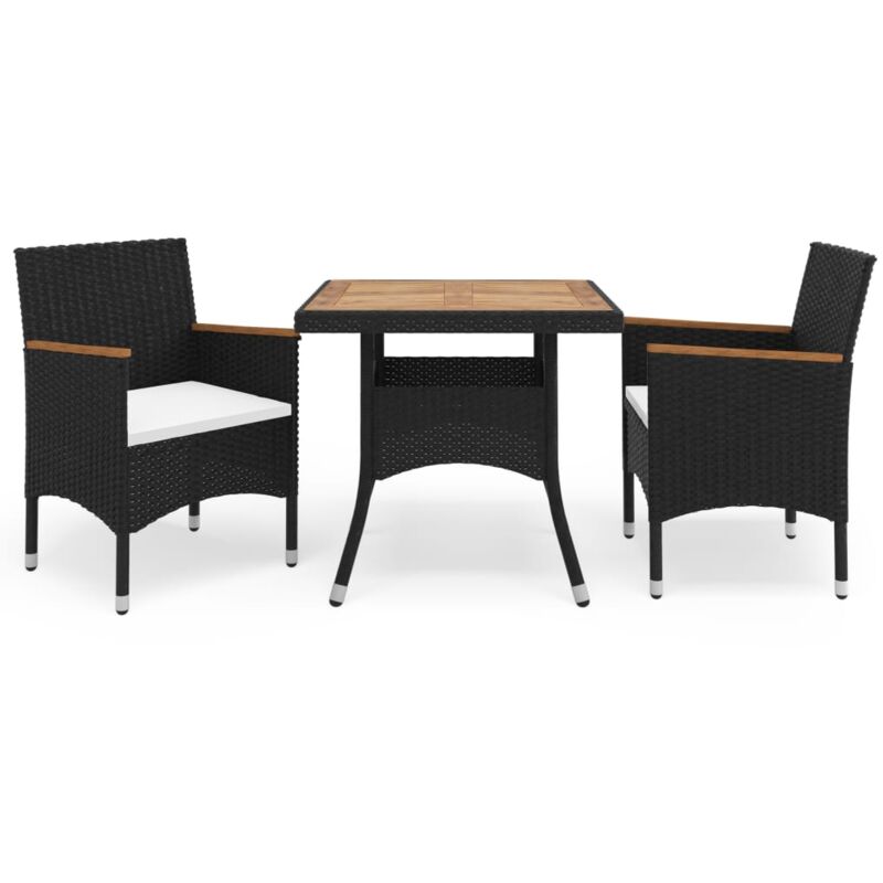 

vidaXL Muebles de jardín 3 piezas ratán sintético negro y acacia - Negro