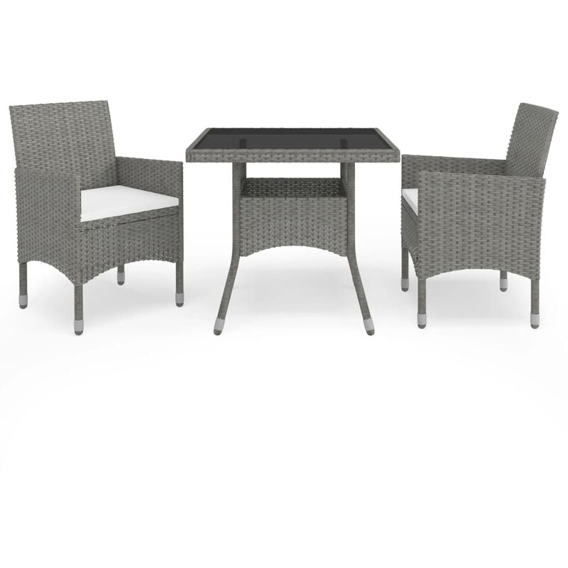 

Muebles de jardín 3 piezas ratán sintético y vidrio gris