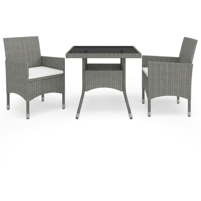 

vidaXL Muebles de jardín 3 piezas ratán sintético y vidrio gris - Gris