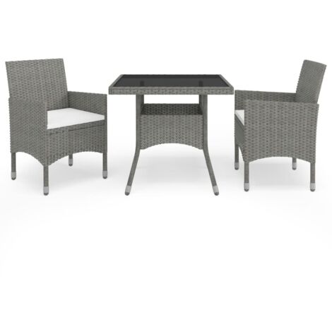 Muebles de jardín 3 piezas ratán sintético y vidrio gris