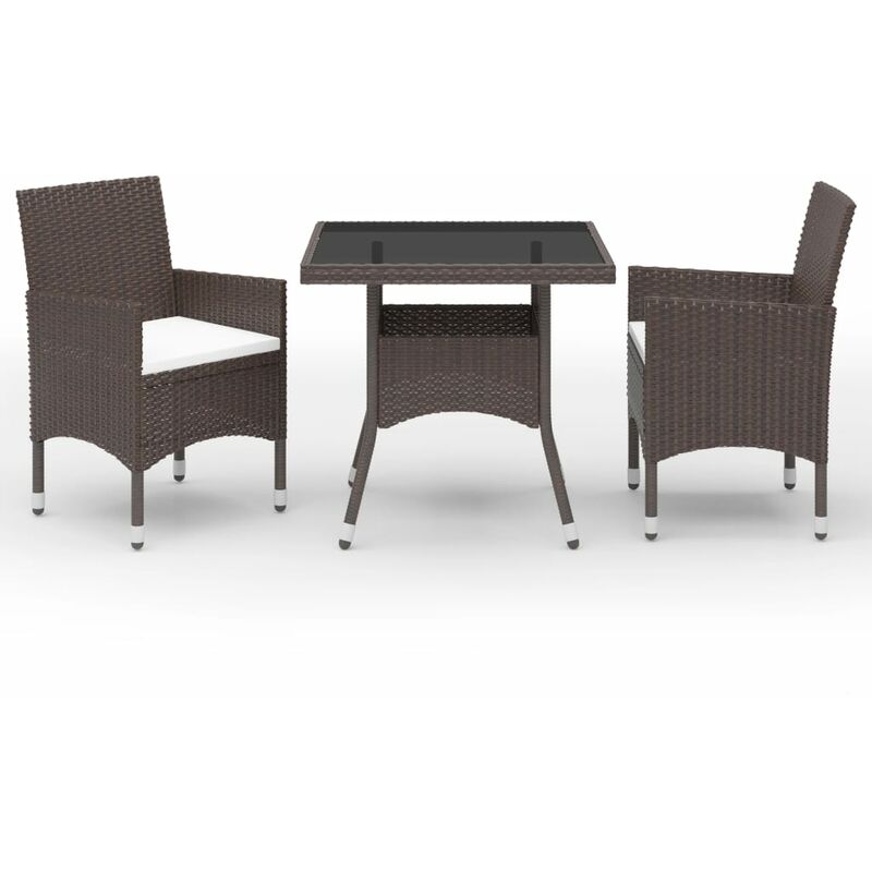 

Muebles de jardín 3 piezas ratán sintético y vidrio marrón