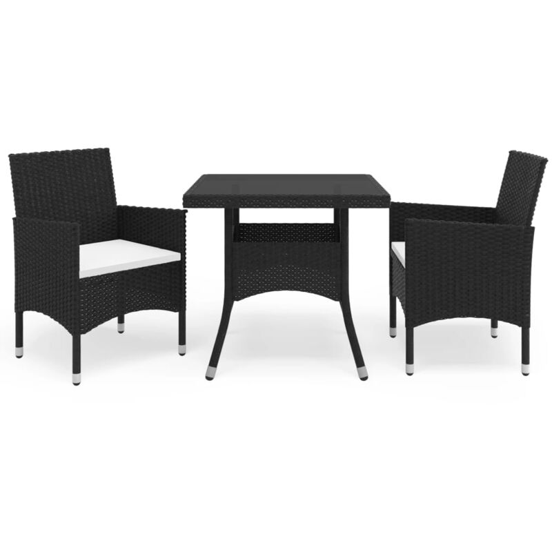 

vidaXL Muebles de jardín 3 piezas ratán sintético y vidrio negro - Negro