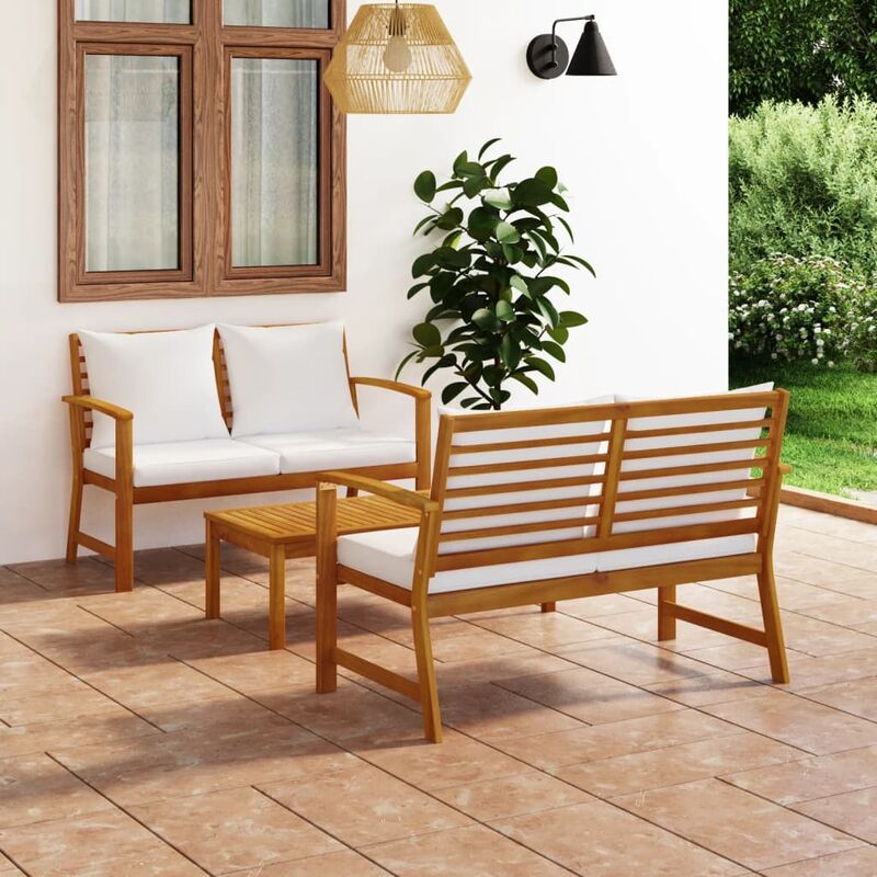 

Muebles de jardín 3 pzas cojines madera maciza de acacia