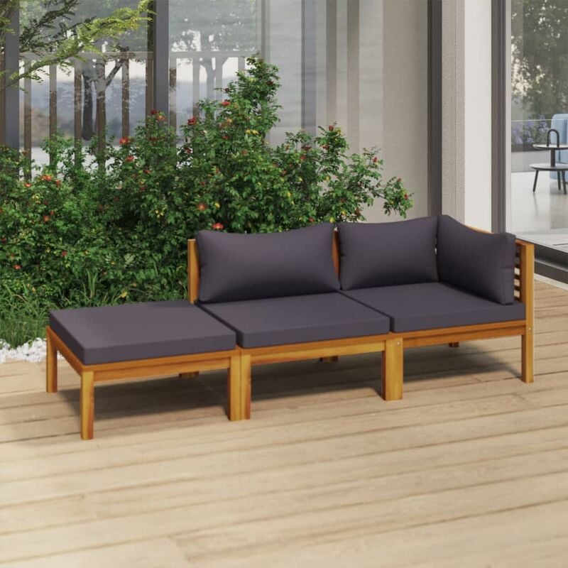 

Muebles de jardín 3 pzas cojines madera maciza de acacia