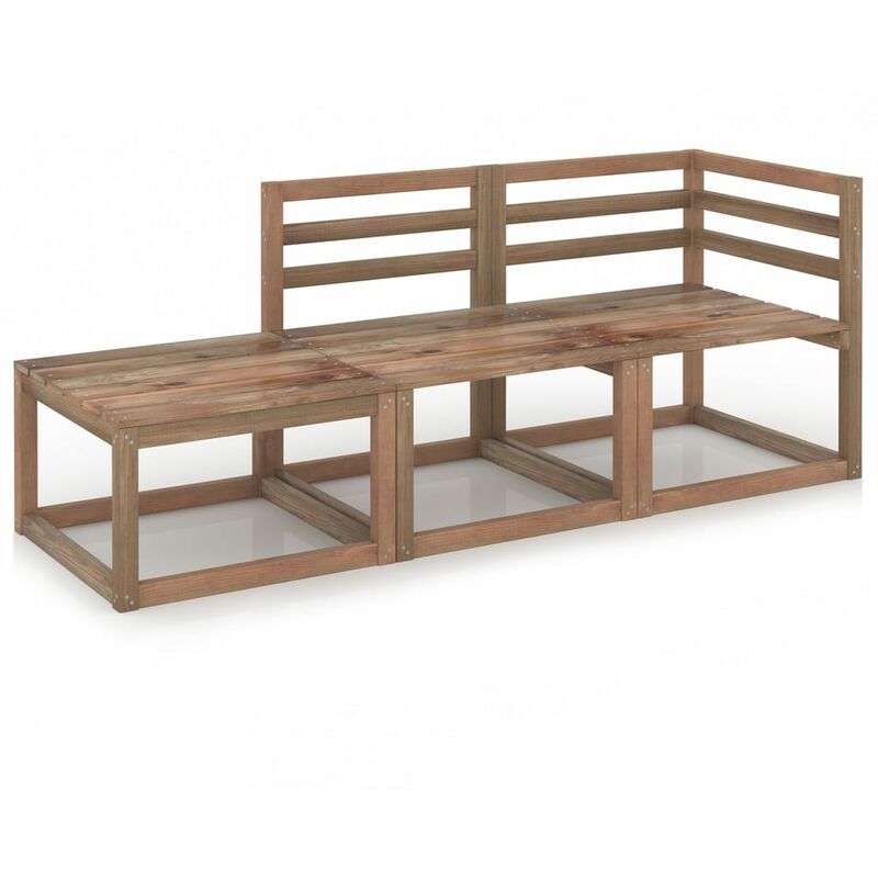 

Muebles de jardín 3 pzas cojines madera pino impregnada marrón
