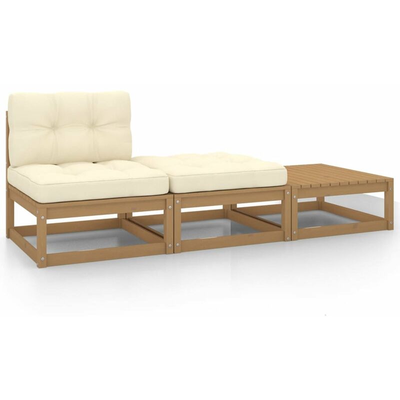 

Muebles de jardin 3 pzas con cojines marron miel madera pino