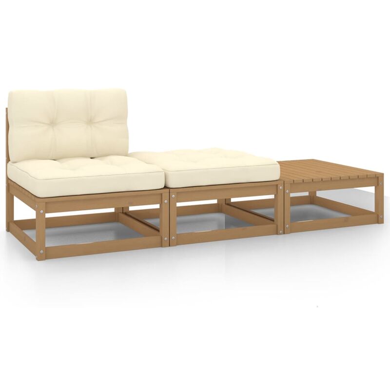 

Muebles de jardín 3 pzas con cojines marrón miel madera pino