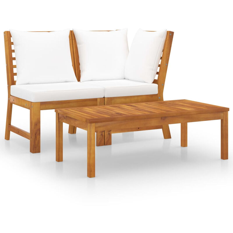 

Muebles de jardin 3 pzas madera maciza de acacia cojines crema