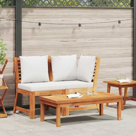Muebles de jardín 3 pzas madera maciza de acacia cojines crema