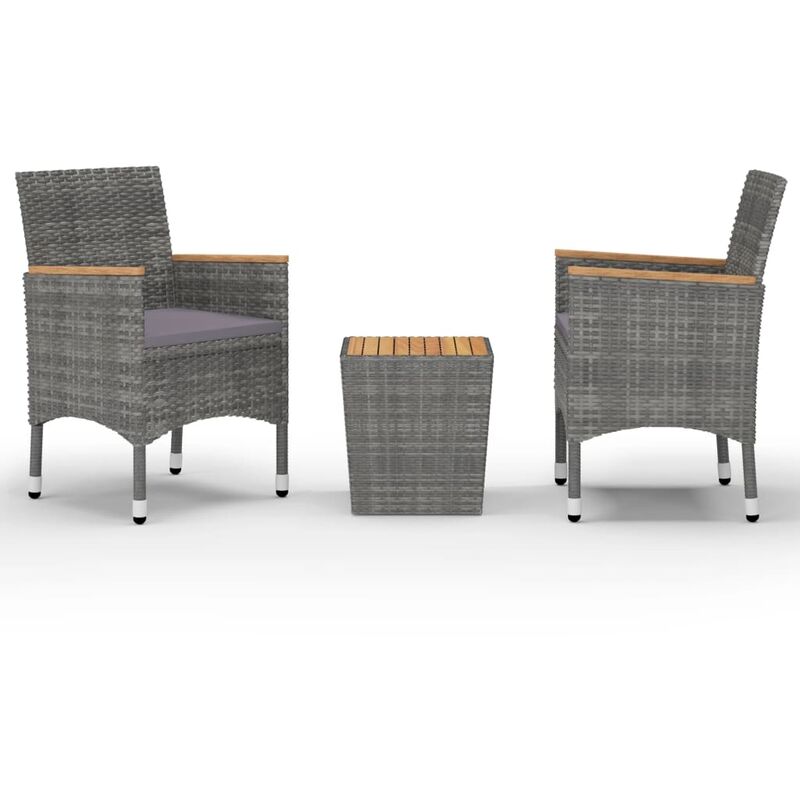 

Muebles de jardín 3 pzas ratán sintético madera acacia gris
