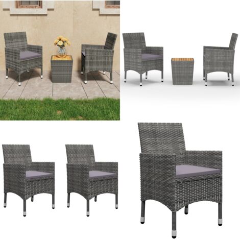 Muebles de jardín 3 pzas ratán sintético madera acacia gris - Muebles al aire libre - Sillas de jardín