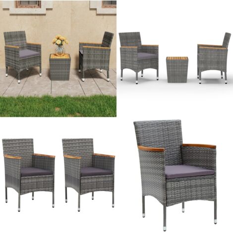 Muebles de jardín 3 pzas ratán sintético madera acacia gris - Muebles al aire libre - Sillas de jardín