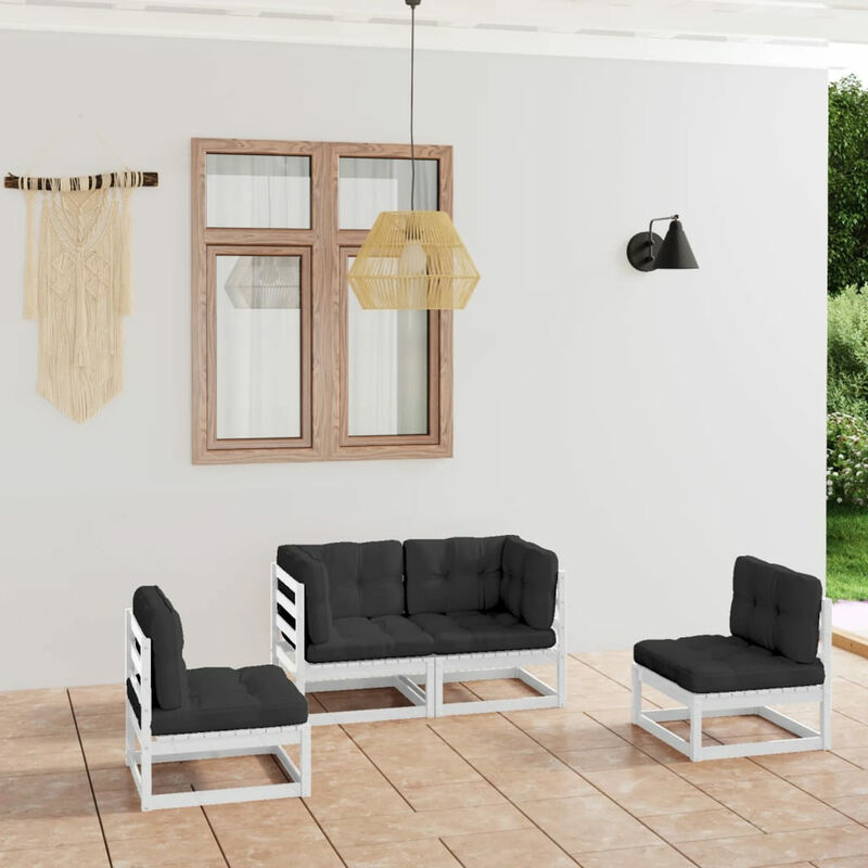 

Muebles de jardin 4 piezas con cojines de madera de pino maciza
