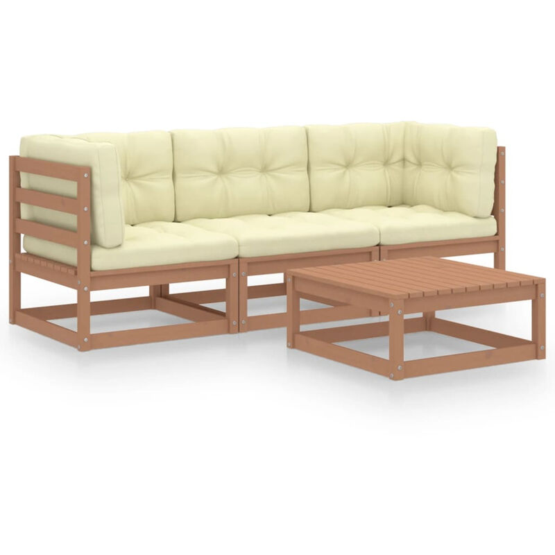 

Happyshopping - Muebles de jardin 4 piezas con cojines de madera de pino maciza