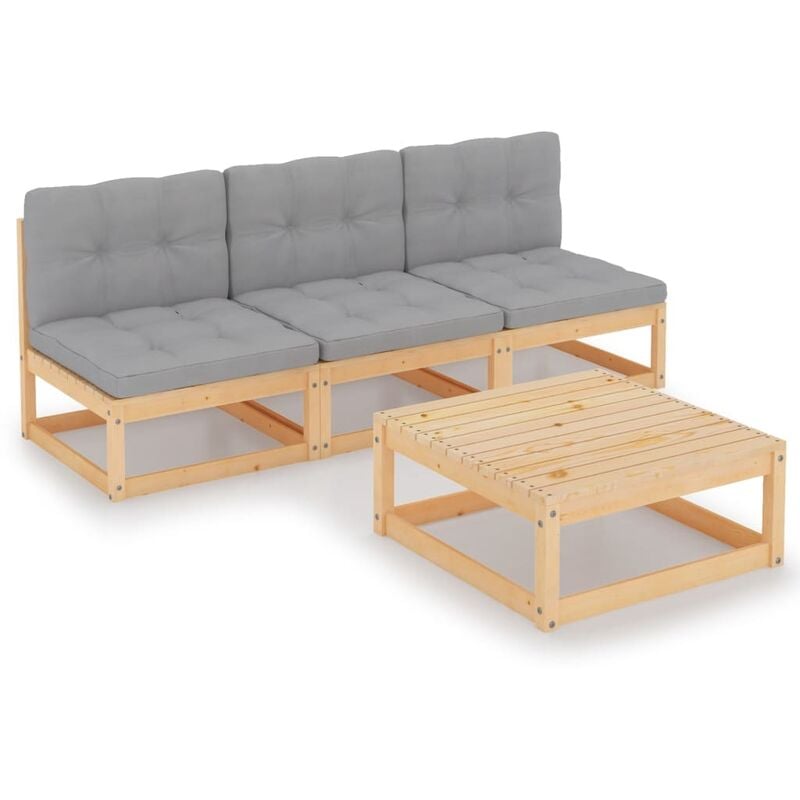 

Muebles de jardín 4 piezas con cojines de madera de pino maciza